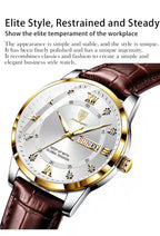 men's luxury wristwatch featuring a silver dial with gold accents and a brown leather strap, perfect for sophisticated occasions.