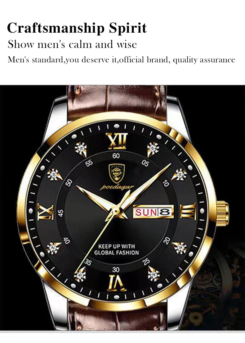 men's luxury wristwatch with a stylish black face and gold accents, showcasing sophistication and precision.