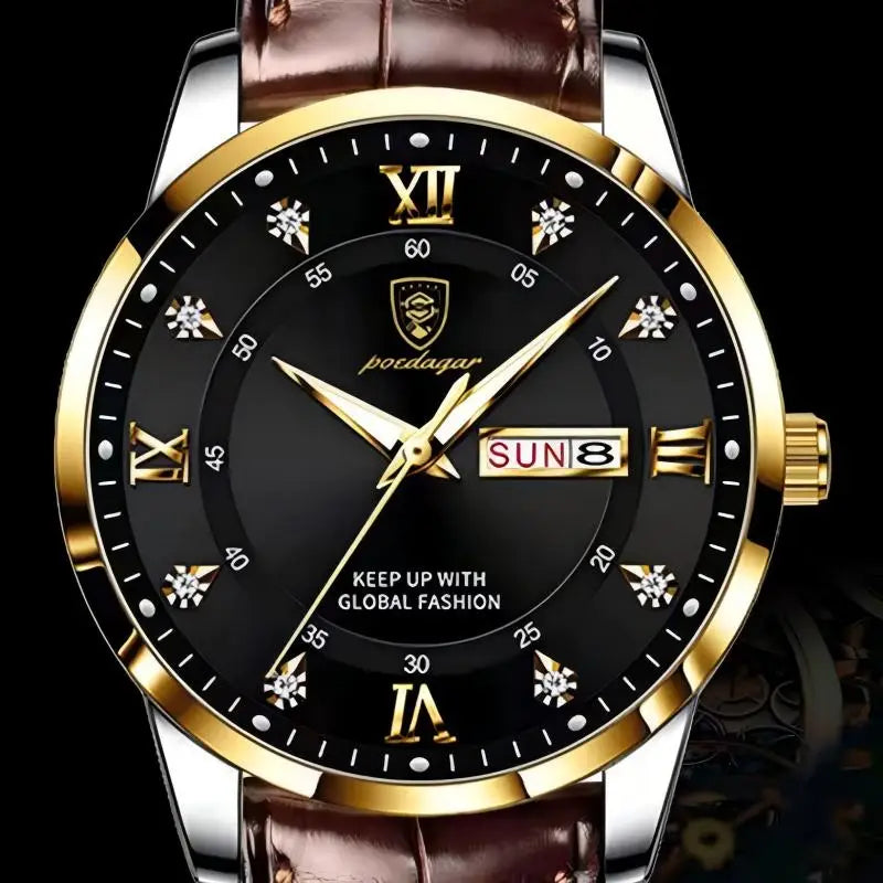 men's luxury wristwatch Opulent 2 featuring a black dial and gold accents, perfect for sophisticated style.